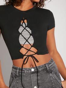 Hauture Mode effen kanten crop top met strik aan de voorkant