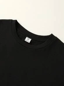 Boys And Girls Casual Letter Printed Round Neck Pullover Knitted Loose T-shirt In Two Colors, One In Each Color