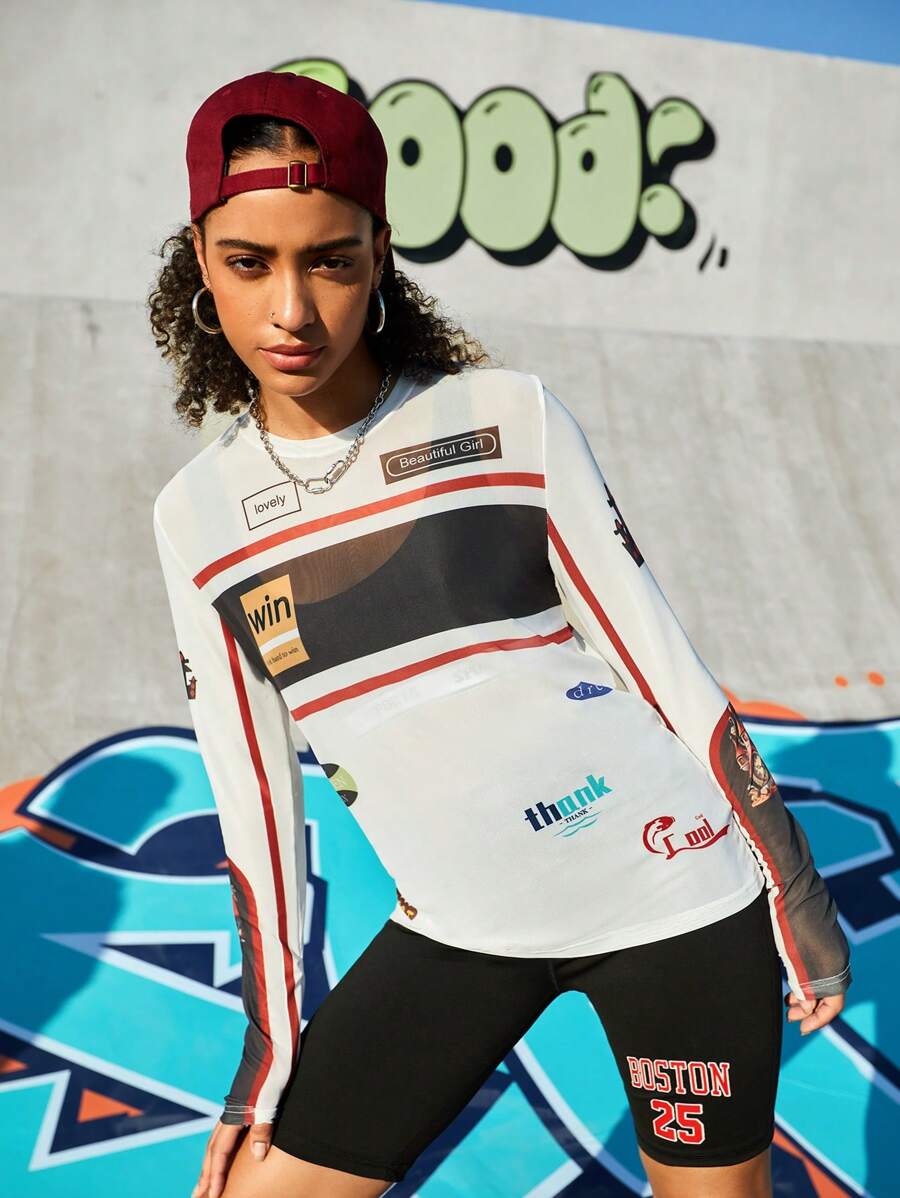 Gameset SHEIN Sport Women's Letter Printed Mesh Sports Sun Protection Coat - Multicolor - View 1
