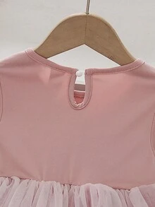 嬰兒女童網紗拼接彩塊連衣裙 - 粉色 - 查看 7