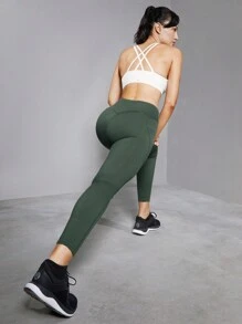 GLOWMODE 26英吋powersculpt高腰緊身褲,無限調節腰部,帶拉鍊口袋,快速乾燥 - 獵人綠 - 查看 6