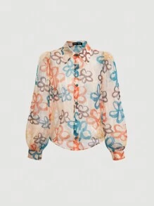 SHEIN MOD 女士花卉印花鈕扣前衣 - 彩色 - 查看 1