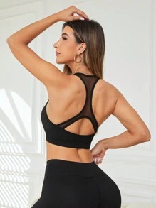 Slayform Sujetador deportivo de malla de contraste para mujer