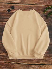 SHEIN EZwear Casual Minimalist Halloween Tic-Tac-Toe Pumpkin & Black Cat Print Apricot Oversized Sweatshirt For Women