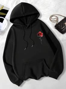 SHEIN EZwear Women's Butterfly Printed Hoodie With Back Design - Black - View 2