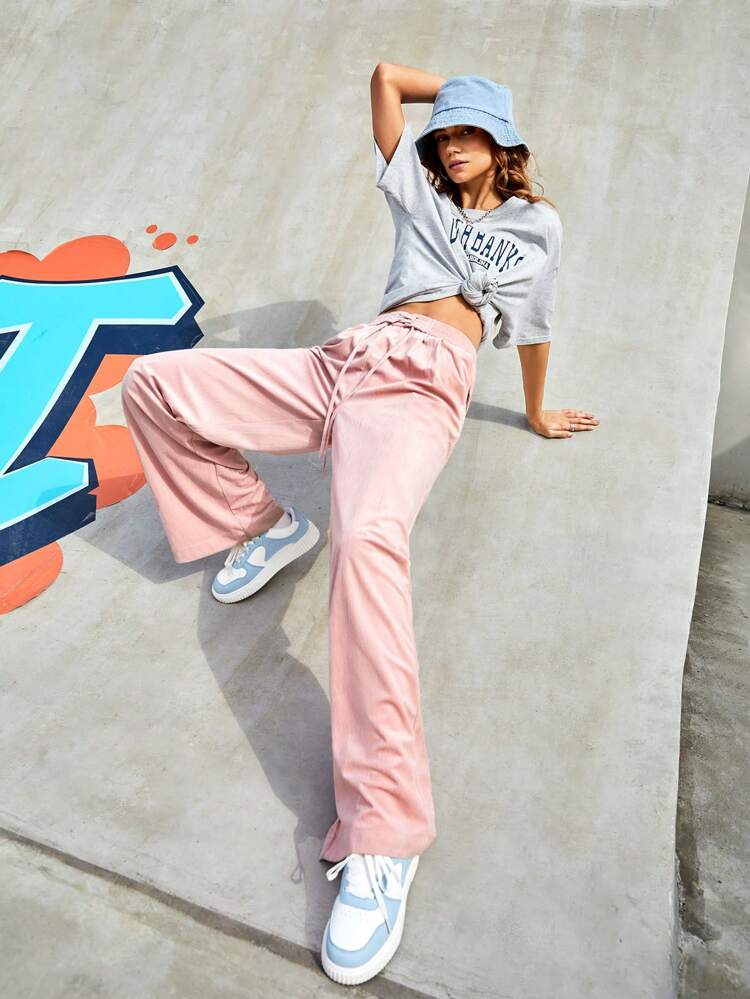 Women's Drawstring Waist With Pockets Sports Pants