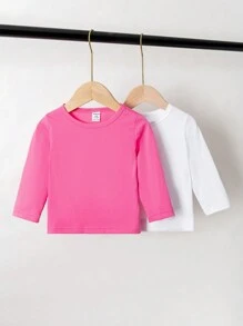 Baby Girls' Cool Printed Top With Text And Small Flowers Pattern, 2pcs/set - Multicolor - View 2