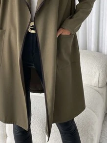 SHEIN Privé Women's Color Block Long Coat - Brown - View 7