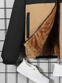 青少年男孩極簡時尚拼色外套 - 黑色 - 查看 4