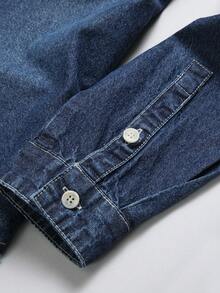 Manfinity Homme Men's Ripped Denim Shirt - Dark Wash - View 6
