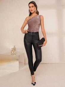 SHEIN Clasi Của phụ nữ Bất đối xứng Vòng cổ Không tay Áo - Bụi hồng - Xem 3