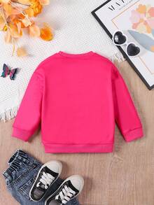 SHEIN 女孩復古美式抽象圖案印花圓領長袖衛衣 - 玫紅色 - 查看 2