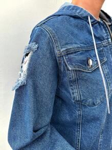 EURMUSE Women's Ripped Denim Jacket - Medium Wash - View 7