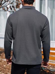 Manfinity Homme Men's Plus Size Long Sleeve Polo Shirt - Grey - View 2