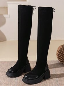 ROMWE Goth Của phụ nữ Kích thước lớn Trên đầu gối Độ co giãn Cao Giày ống , Gót dày , Đen - màu đen - Xem 4