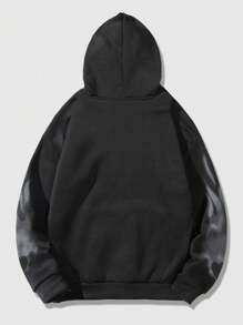 ROMWE MEN Grunge Punk Áo hoodie rút dây họa tiết bộ xương và chữ cho nam dùng trong lễ Halloween, trường học - màu đen - Xem 2