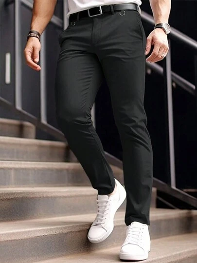 Manfinity Mode Herr Enfärgad Kostymbyxor Med Diagonal Fickor , Bälten Ingår ej