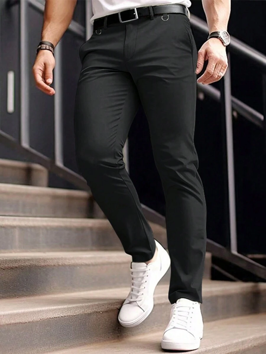 Manfinity Mode 男款純色斜口袋西裝褲,不含腰帶