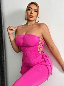 SHEIN SXY Plus Size Strapless Jumpsuit With Pleats
