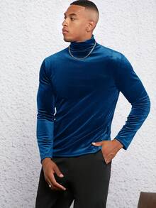 GENTILAND Nam Đứng cổ áo Dài tay Đan Giải trí Áo thun - Màu xanh lam - Xem 5