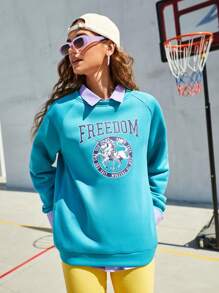 Streetz SHEIN Sport Round Neck Letter Print Raglan Sleeve Sport Sweatshirt