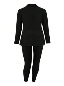 EMERY ROSE 大尺碼女式假口袋西裝外套和長褲套裝 - 黑色 - 查看 2