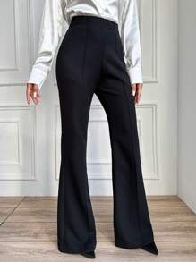 EURMUSE High Waist Solid Color Flared Pants - Black - View 5