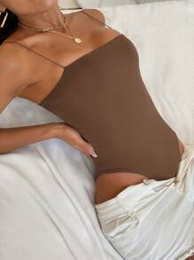 SHEIN Essnce Simples Sexy Macacão - Rust Brown - View 1