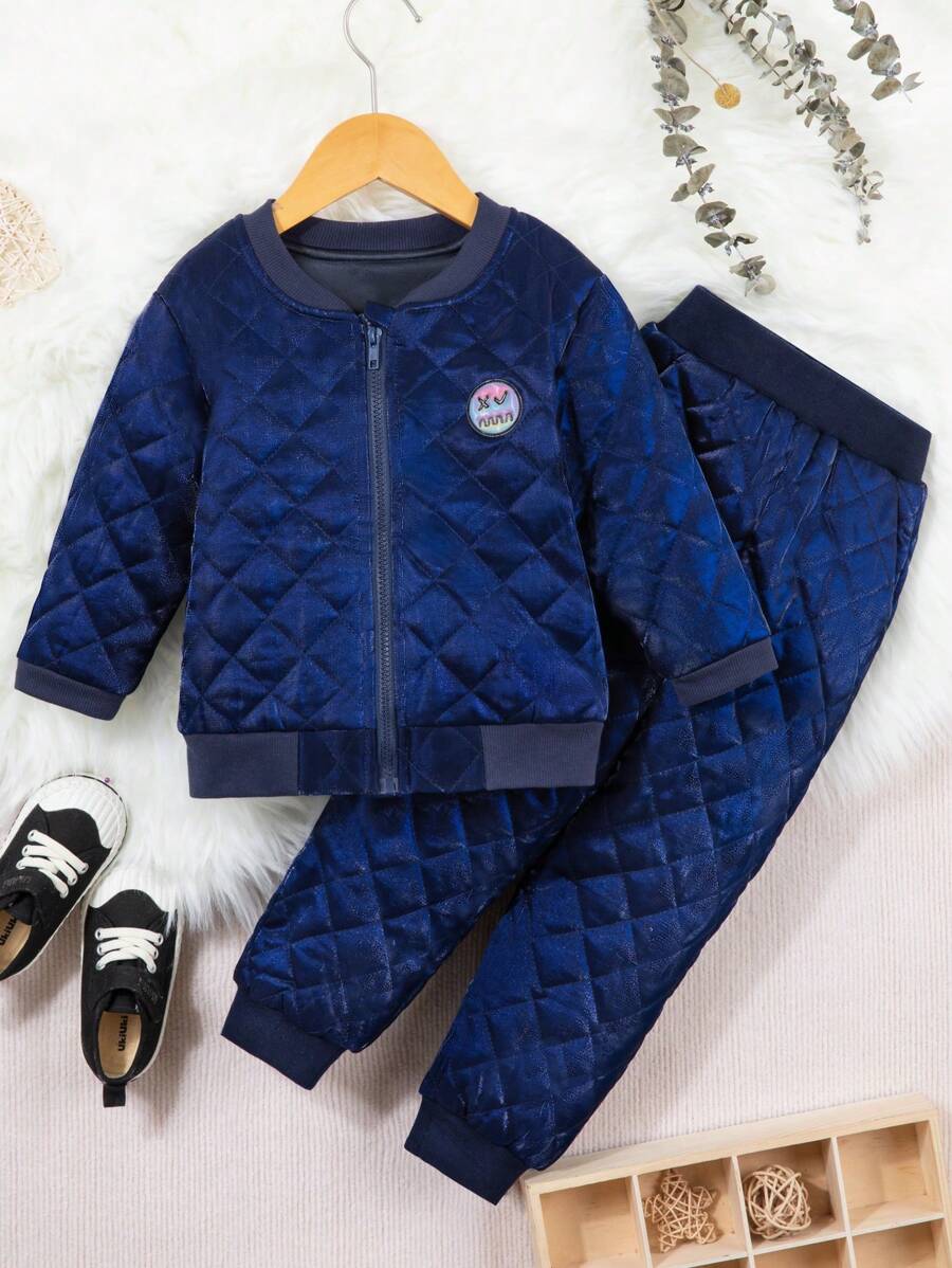 SHEIN Young Boys' Zipper Closure Diamond Quilted Padded Casual Outfits