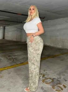 SHEIN SXY Women's Plus Size Cross Waist Wide-legged Culottes - Grey - View 5