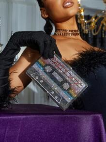 SHEIN SXY Women's Radio Shaped Clutch Bag Decorated With Rhinestones Valentines - Multicolor - View 2