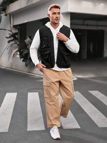 GENTILAND Woven Casual Cargo Vest Tank Top (plus Size Men) - Black - View 6