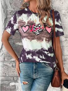 EMERY ROSE Women's Heart Printed Tie Dye T-shirt - Multicolor - View 1