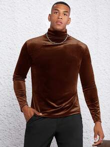 GENTILAND 男士立領長袖針織休閒t卹 - 棕色 - 查看 5