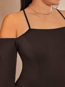 SHEIN BAE 大尺碼修身連體衣,採用空心設計細節 - 咖啡棕 - 查看 6