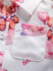 Baby Girl Bear Pattern Long Sleeve Jumpsuit - Pink - View 5