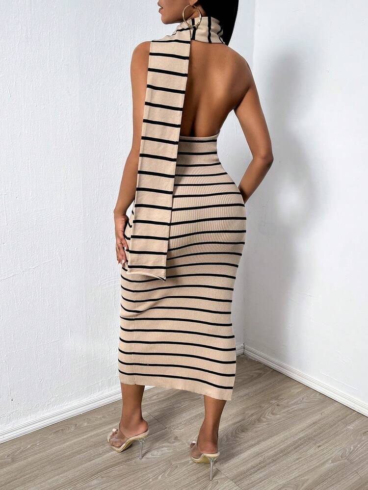 Long Sweater Dress For Women With A Scarf