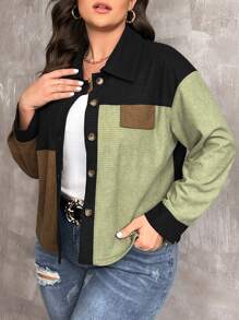 SHEIN Franclia 大碼顏色區塊垂肩夾克 - 彩色 - 查看 3