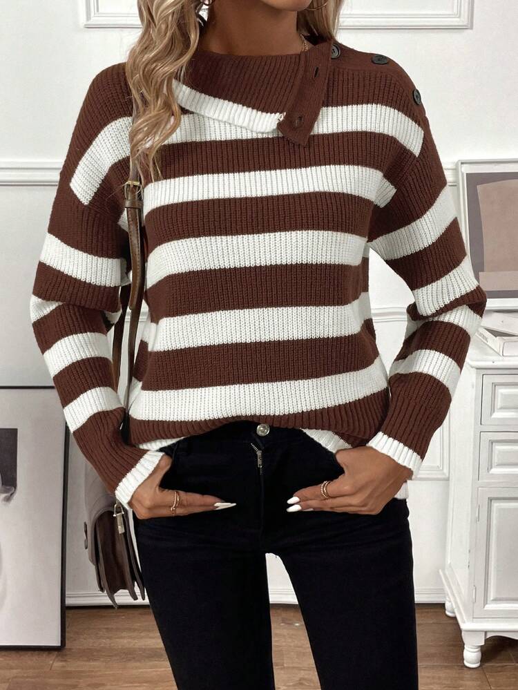 Women's Striped Round Neck Long Sleeve Knit Pullover Fall Winter Sweater