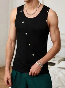 Manfinity Fever City Men's Button Decorated Solid Color Tank Top