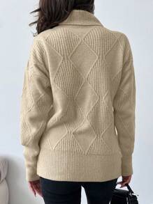 EURMUSE Turtleneck Drop Shoulder Sweater - Beige - View 2
