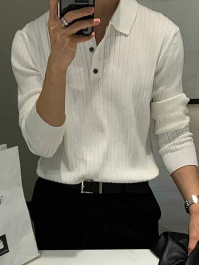 Claim Dot 男士纯色罗纹长袖 Polo 衫，秋季