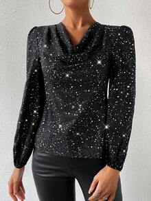 SHEIN Privé 風帽領長袖襯衫 - 黑色 - 查看 5