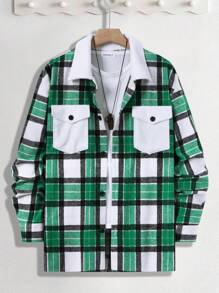 Manfinity Homme Men's Plus Size Grid Pattern Shacket With Flap Pockets - Multicolor - View 7