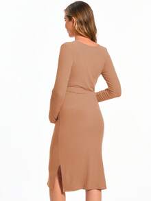 Maternity Solid Color Long Sleeve Hip Cover Dress - Apricot - View 2