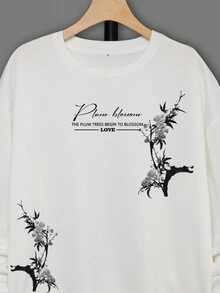 男士口號和花朵印花長袖運動衫 - 白色 - 查看 6