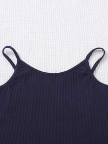 SHEIN Teenage Girls' Knitted Ribbed Cami Top With Letter Print Shorts Set - Blue - View 5