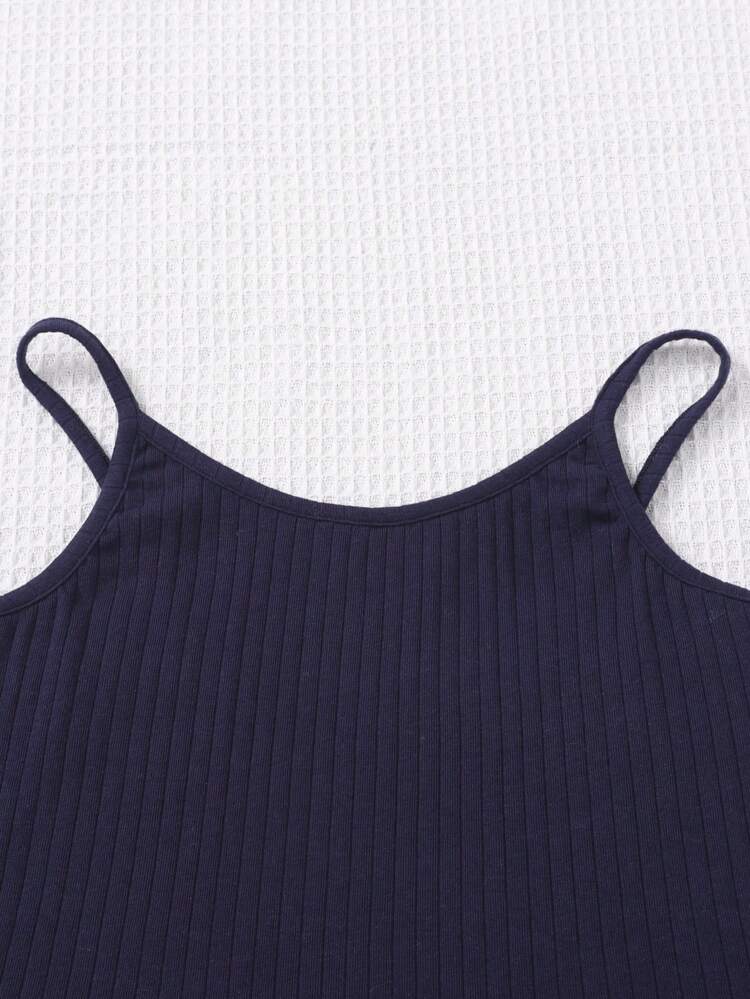 Teenage Girls' Knitted Ribbed Cami Top With Letter Print Shorts Set