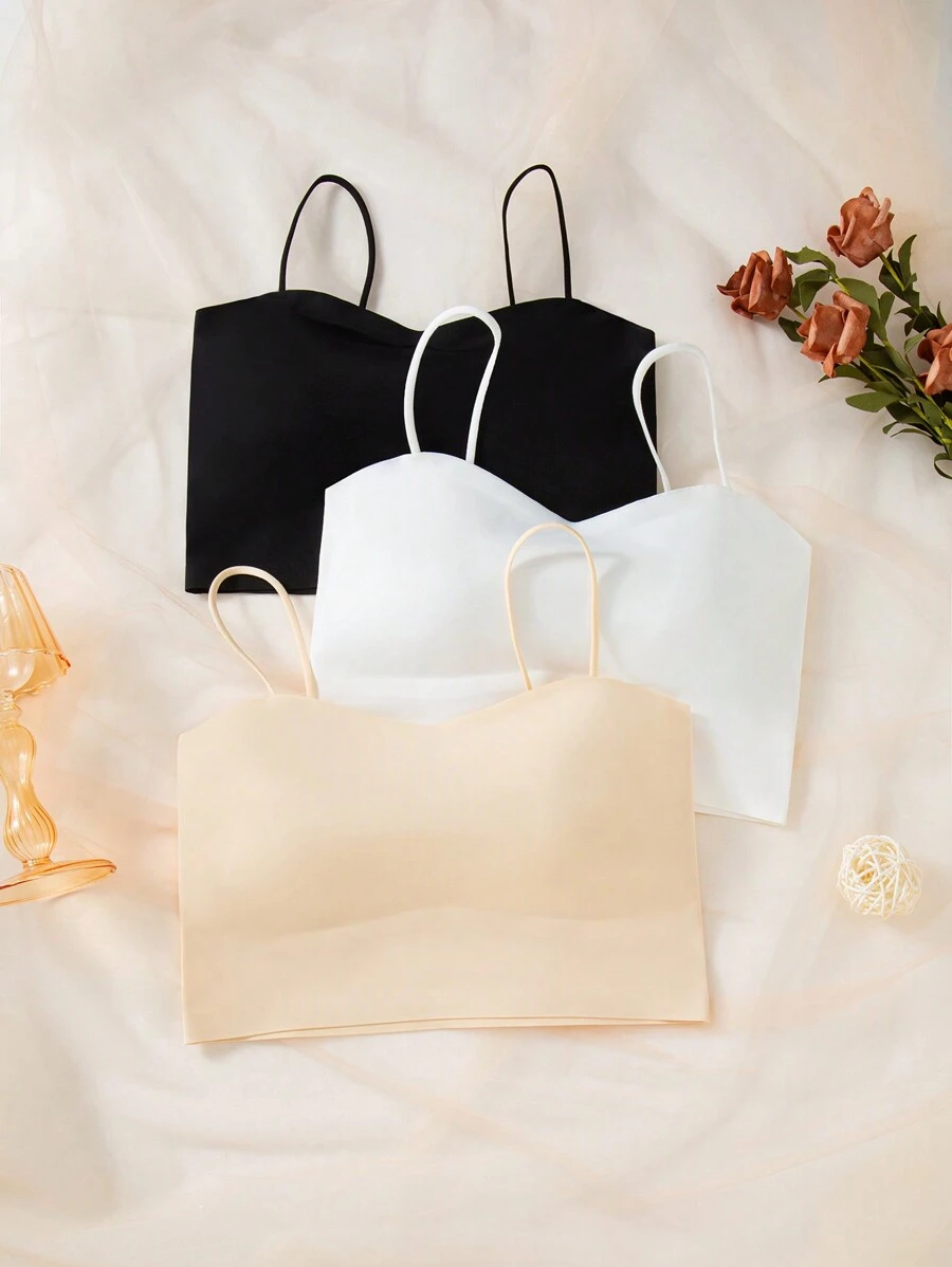 SHEIN Women's Casual Comfy Knitted Plain Bralette With Slight Stretch Multicolor - Multicolor - View 1