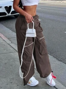 Cargo Hose mit Große Taschen Schnürzug am Saum, - Kaffeebraun - Übersicht 5